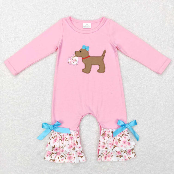 LR0789-- embroidered Valentine's Day long sleeve dog romper