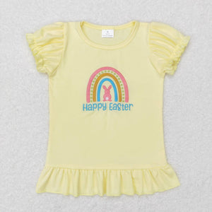 GT0392--short sleeve embroidered Happy Easter top