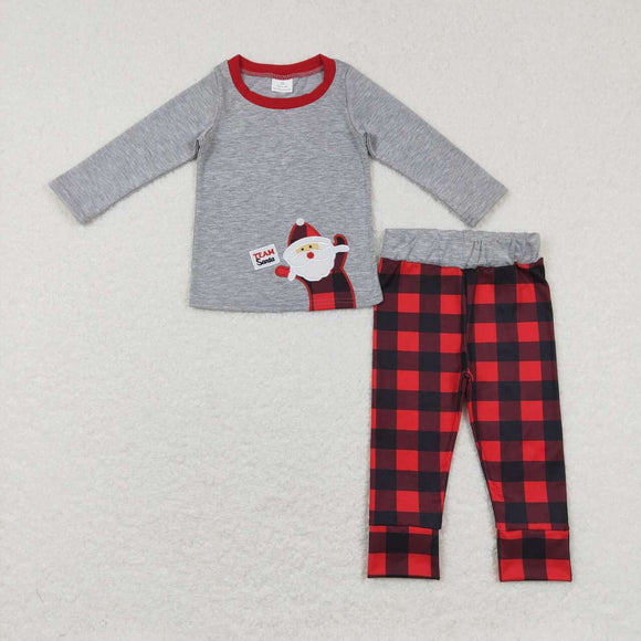 BLP0334--Christmas Santa grey&plaid boy pajamas