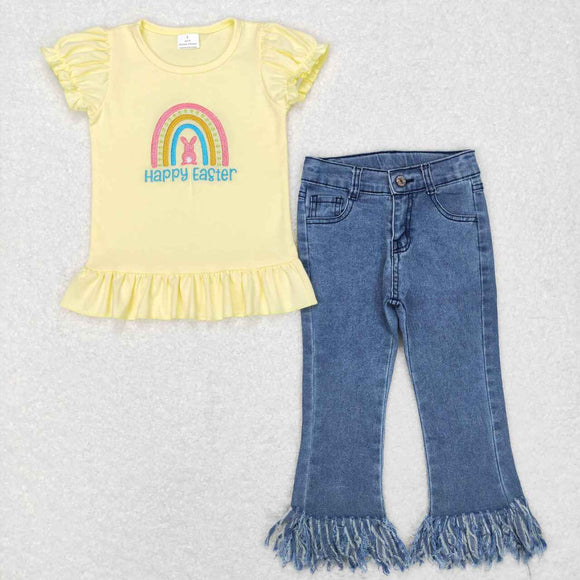 GSPO1136--happy Easter top +tassel jeans outfits