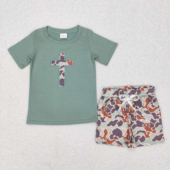 BSSO0296-- Easter embroidered cross camouflage boy outfits