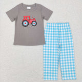 Sibling matching  Valentine's day embroidered tractor grey clothing