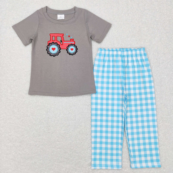BSPO0193--short sleeve tractor grey boy outfits