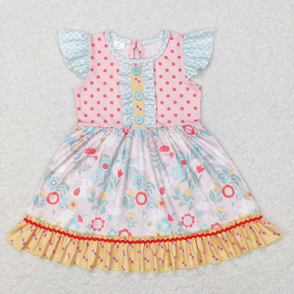 GSD0491--short sleeve pink dot&floral dress