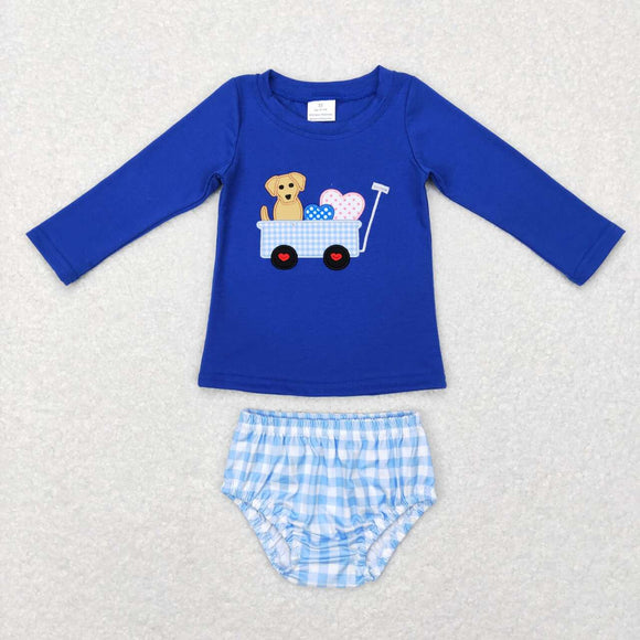 GBO0192--Valentine's Day embroidered dog BLUE bummies outfits