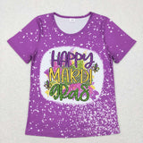 GT0374-- short sleeve Mardi Gras purple mama & me top