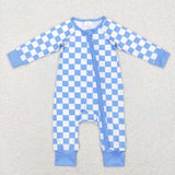 LR0811-- long sleeve blue checkerboard zip romper