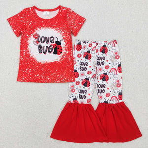 GSPO1102---short sleeve love bug red girls outfits