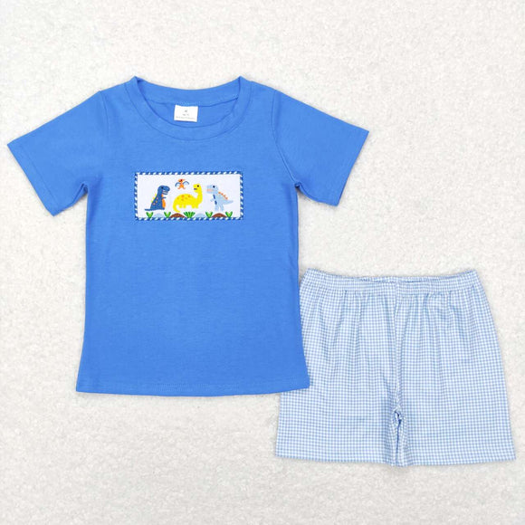 BSSO0293--summer embroidery dinosaur boy outfits