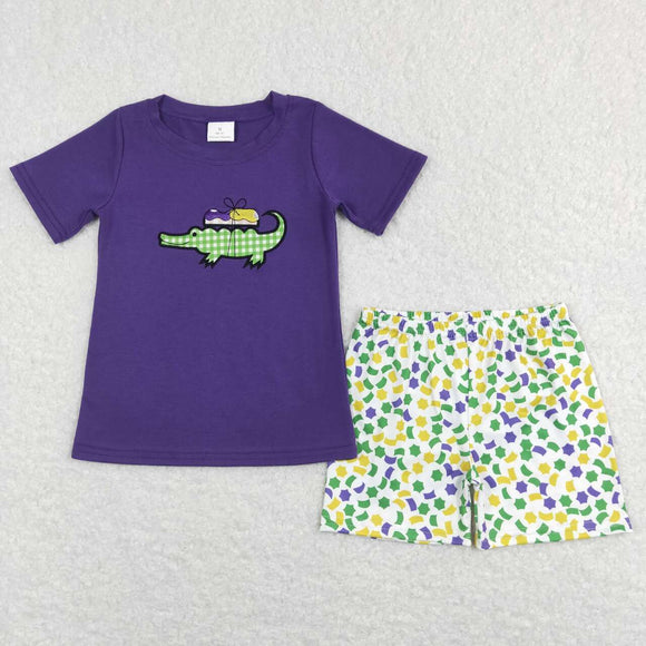 BSSO0410-- summer embroidery purple crocodile boy outfits