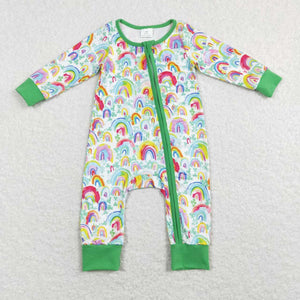 LR0883--long sleeve green rainbow baby sleeper