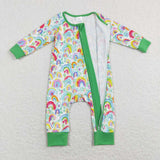 LR0883--long sleeve green rainbow baby sleeper