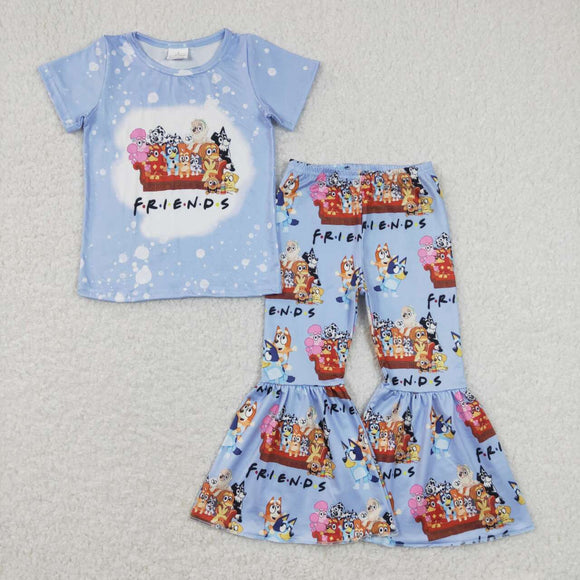 GSPO1286--- dog blue short sleeve girls outfits