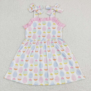 GSD0754-- Easter egg pink short sleeve girls dress