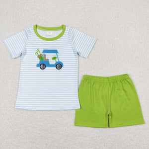 BSSO0394--summer Golf cart embroidery boys outfits