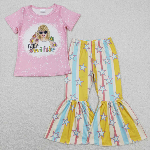 Pink floral bleached top stripe star pants singer girls outfits