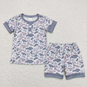 Grey camo short sleeves kids boys summer pajamas