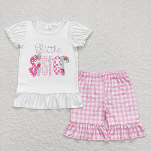 Little sister floral top pink plaid shorts girls outfits