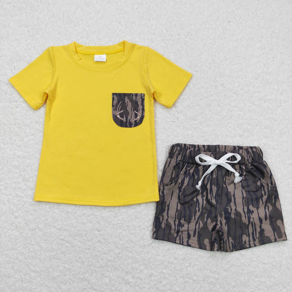 Yellow deer pocket top camo shorts boys clothing