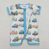 SR0883-- Easter Tractor short sleeve girls romper