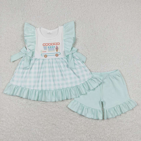 GSSO0554-- summer short sleeve Ice cream truck girls outfits