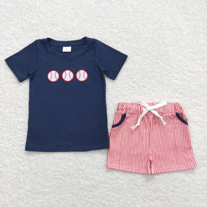 BSSO0351--summer baseball blue embroidery boy outfits