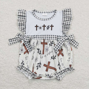 SR0813-- flower embroidery cross girls romper