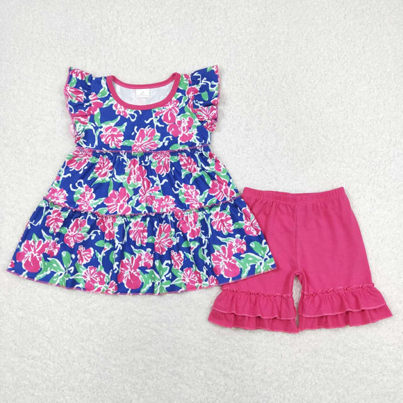 Hot pink floral tunic ruffle shorts girls summer outfits
