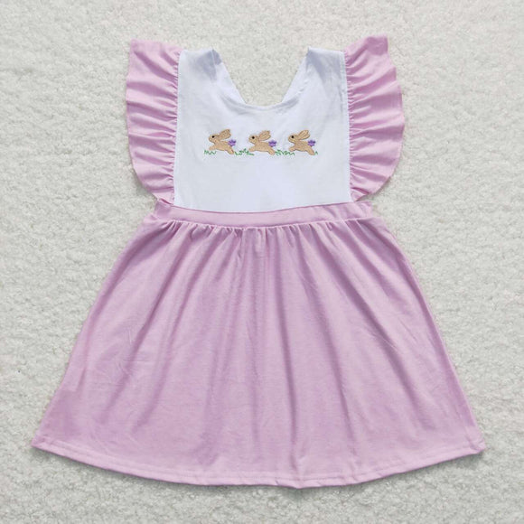 GSD0569--Easter embroidery rabbit purple girls dress