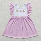 GSD0569--Easter embroidery rabbit purple girls dress