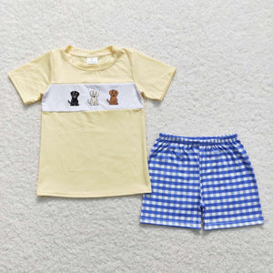 Short sleeves dog top embroidery plaid shorts boys clothing