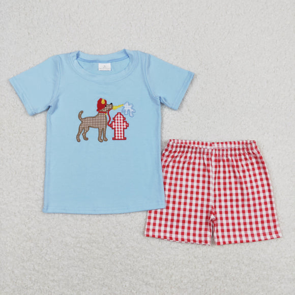 BSSO0377--embroidery Fire dog boys outfits