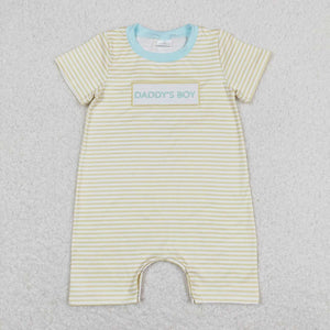 SR0890--embroidery DADDY'S BOY yellow short sleeve  romper