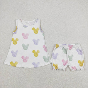Sleeveless colorful mouse top shorts girls clothes