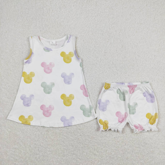 Sleeveless colorful mouse top shorts girls clothes