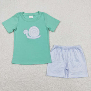 Short sleeves snails shirt shorts embroidery boys summer clothes