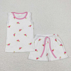 Pink polka dots floral baby girls summer outfits