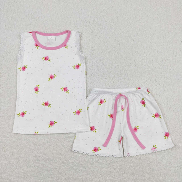 Pink polka dots floral baby girls summer outfits