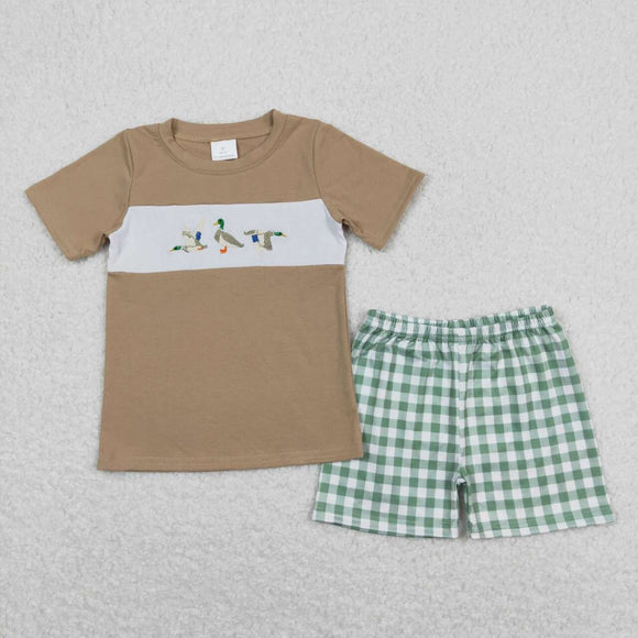 Embroidery Short sleeves duck top green shorts boys summer outfits