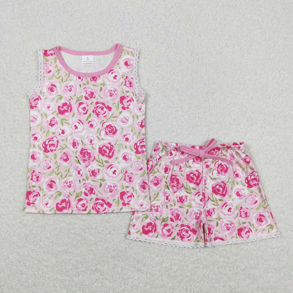 Pink sleeveless floral top shorts girls outfits