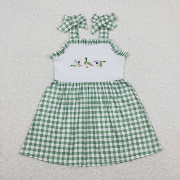 Embroidery Green plaid stripe duck baby girls summer dress