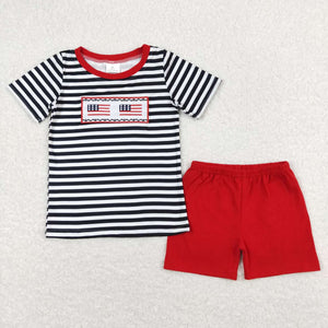 Stripe flag top red shorts boys 4th of july clothing