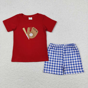 BSSO0353--summer baseball red embroidery boy outfits