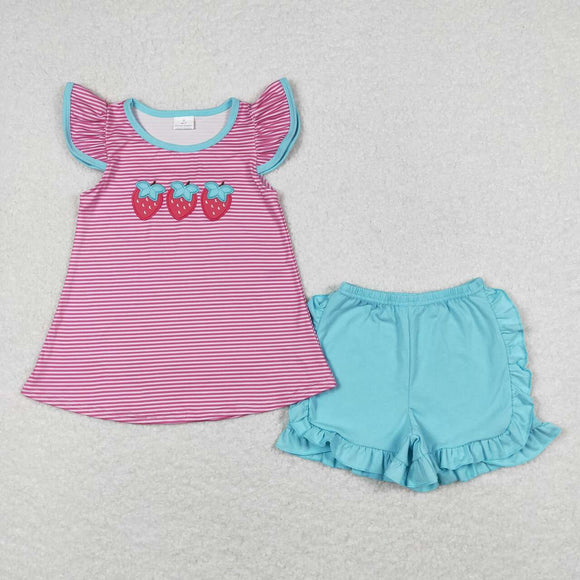 GSSO0556- summer Strawberry short sleeve embroidery girls outfits
