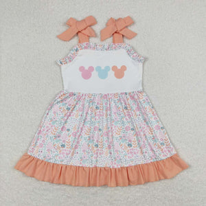 Straps floral mouse ruffle baby girls summer dress