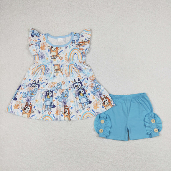 pre order Flutter sleeves rainbow dog tunic aqua shorts girls clothes