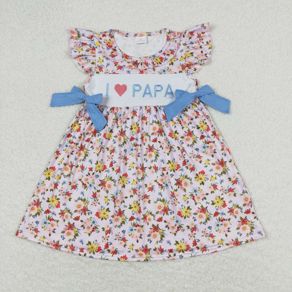 Embroidery I love PAPA flutter sleeves floral baby girls summer dress