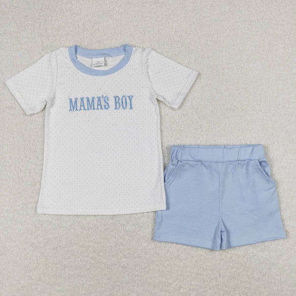 Embroidery Mama's boy polka dots shirt pocket shorts kids outfits