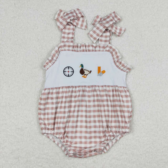 Embroidery Khaki plaid duck sleeveless baby girls bubble
