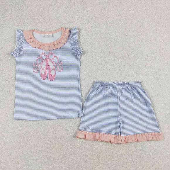 GSSO0574-- summer Embroidery Ballet slipper blue girls outfits